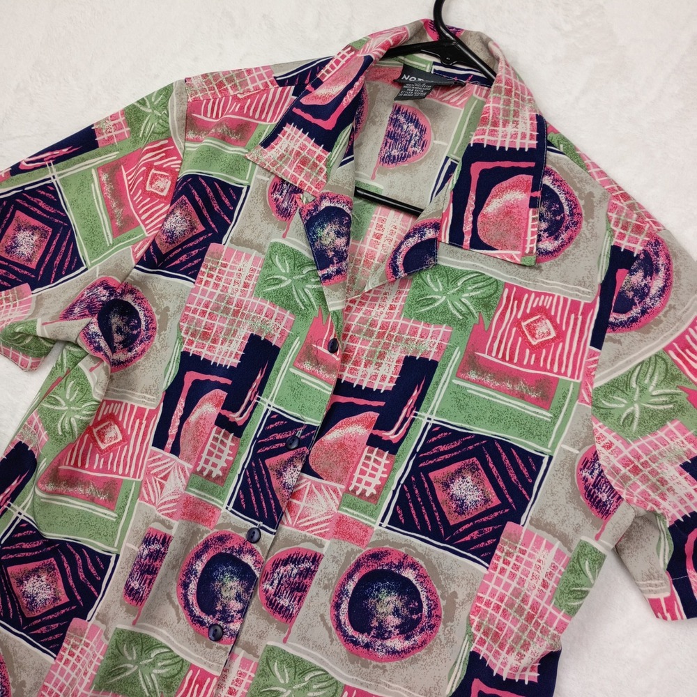 Notations Clothing Co Pink Green Abstract Geometric Print‎ Button Down Shirt S - Picture 2 of 6
